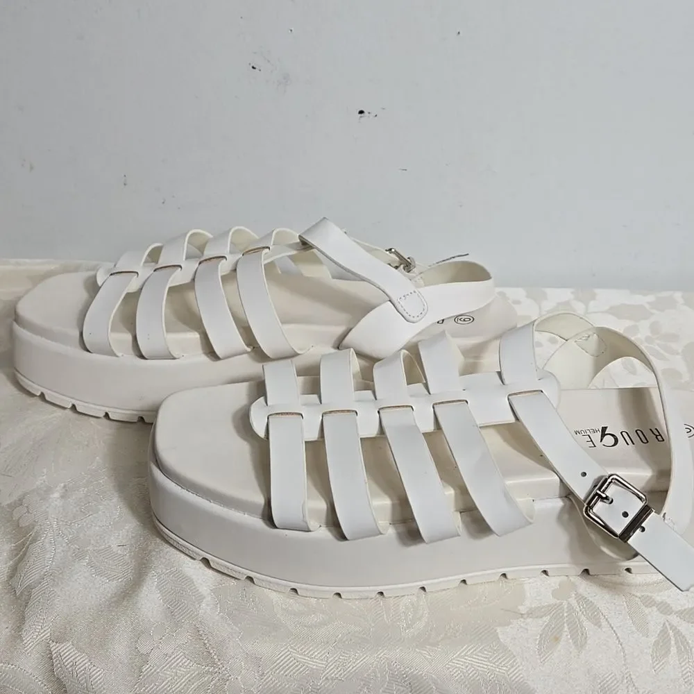 Rouge White Strappy Platform Sandals